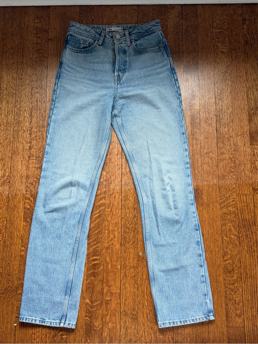 Zara High-Rise Straight Leg Blue Jeans